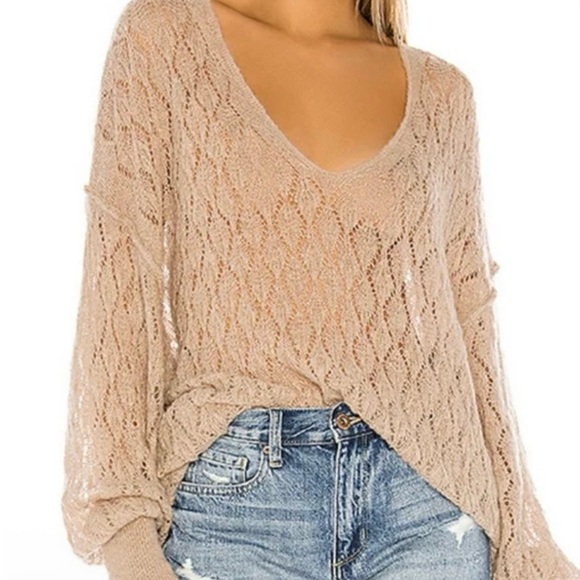 Free People Say Hello Oversized Knot Tunic Sweater - Taupe #64 - Picture 2 of 5